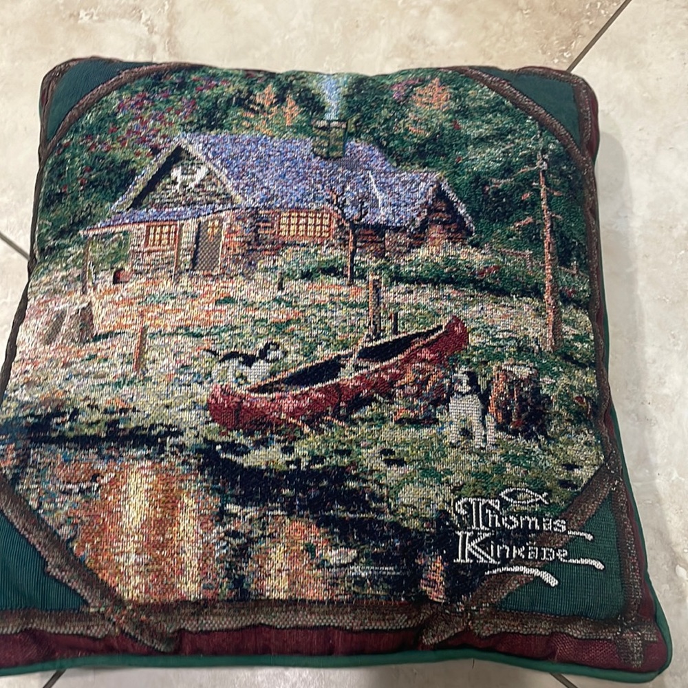 Thomas Kinkade Lake House w/canoe indoor throw pillow